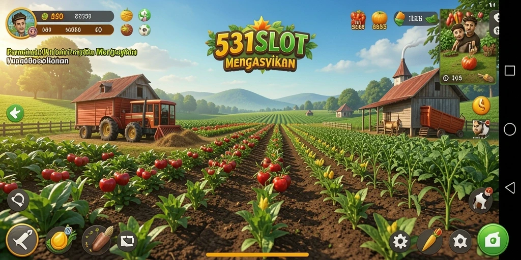 Tampilan gameplay <strong>531SLOT</strong> yang menarik dengan berbagai aktivitas pertanian.