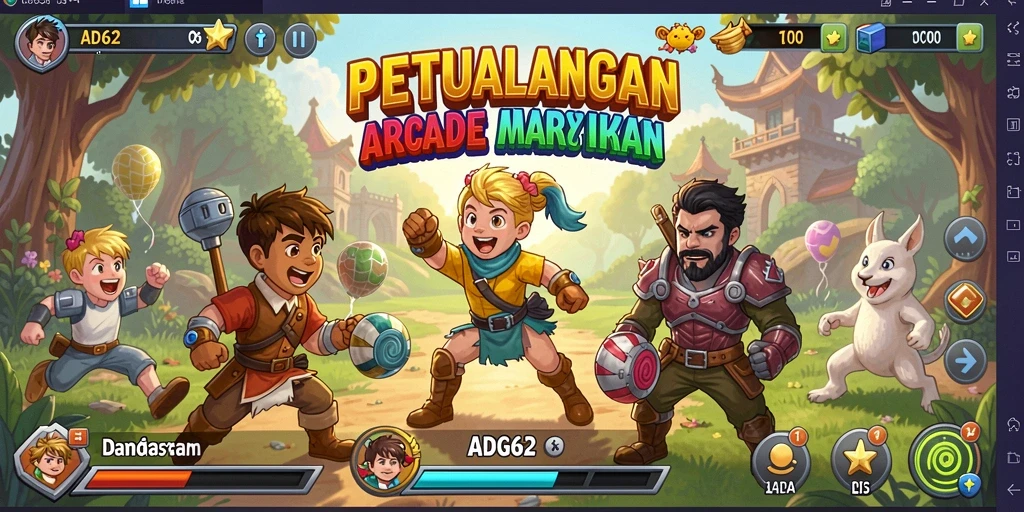 Screenshot ADG62 menunjukkan gameplay Arcade yang mendebarkan dan penuh warna.