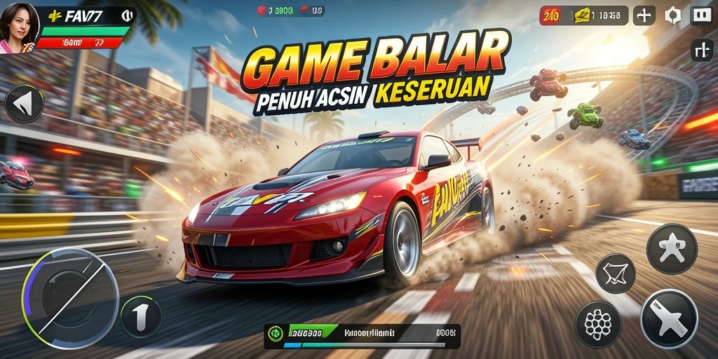 Screenshot gameplay balapan FAV77 yang mendebarkan.