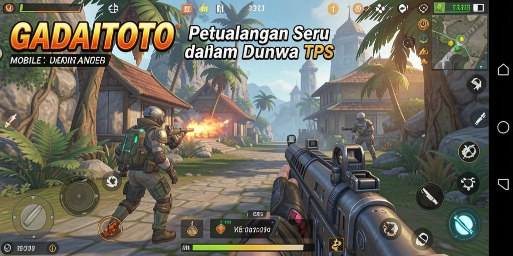 Screenshot GADAITOTO menunjukkan aksi pertempuran yang mendebarkan dan lingkungan yang menakjubkan.