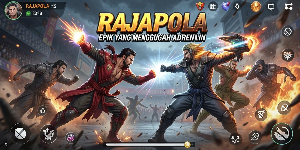 Tampilan gameplay RAJAPOLA yang memukau dengan aksi pertarungan yang intens.