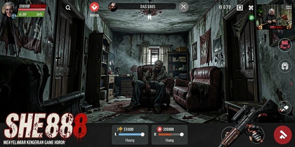 Tampilan menegangkan dari gameplay SHE888 di dalam suasana horror.