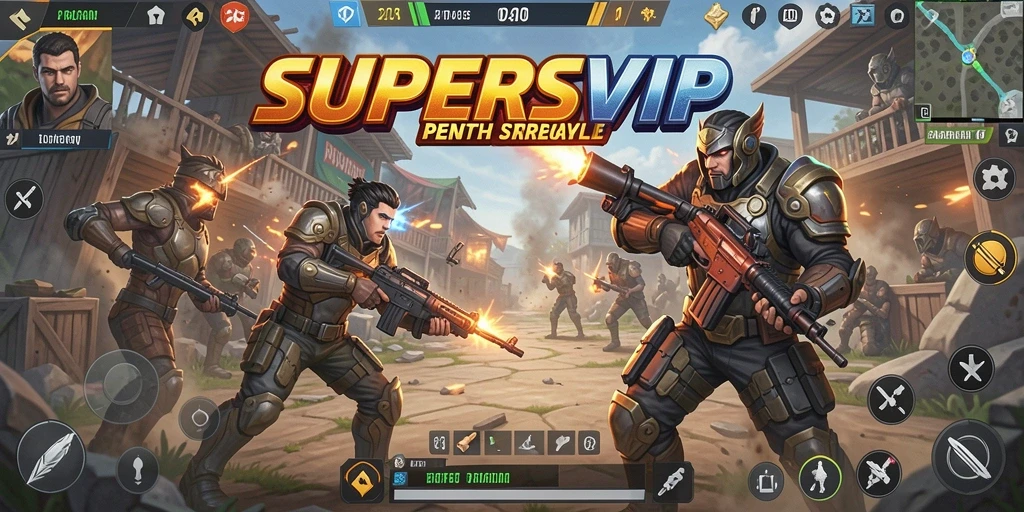Tampilan aksi seru dari gameplay Battle Royale SUPERSVIP.